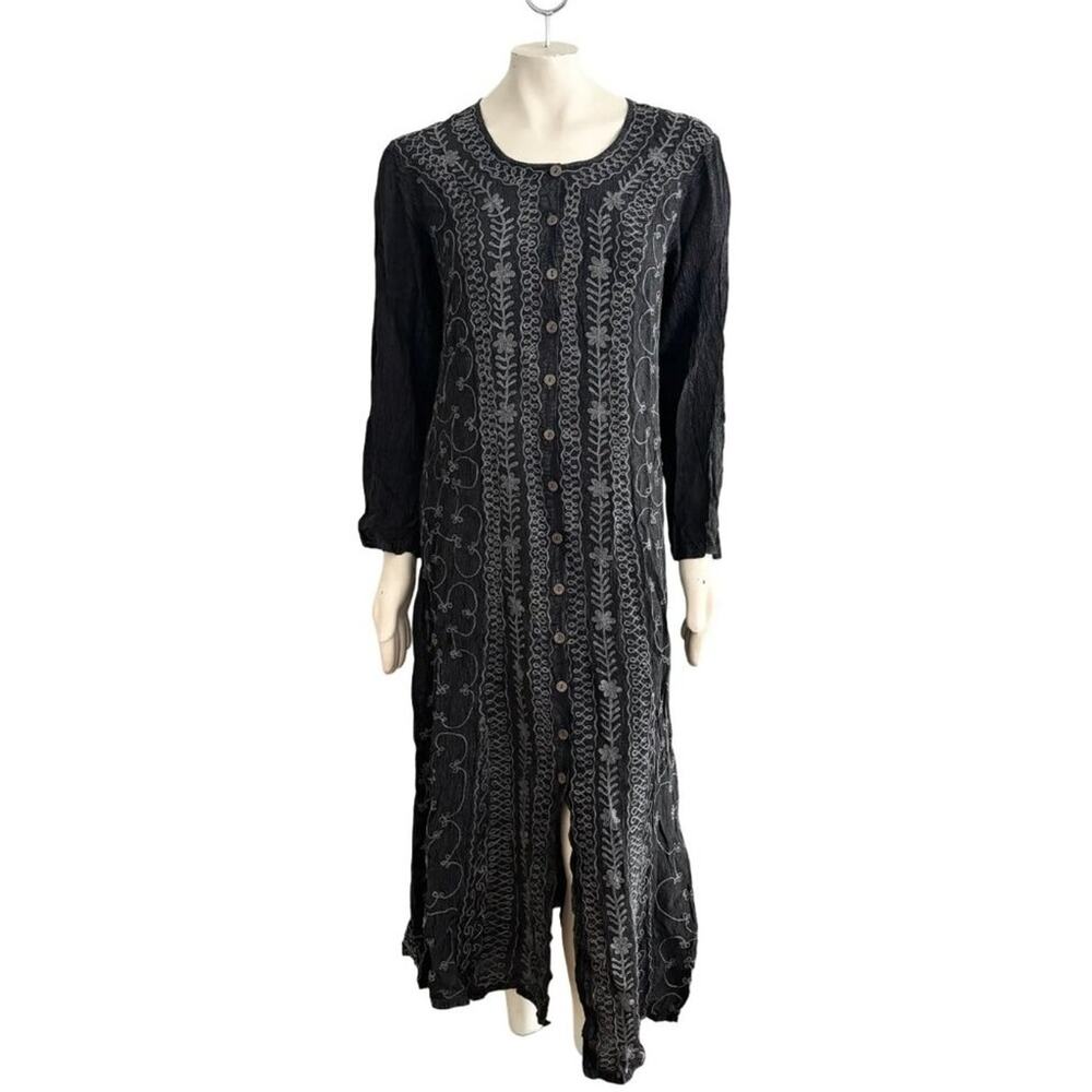 NWT SACRED THREADS Embroidered Button Front Tie Back Maxi Dress  SZ S/M